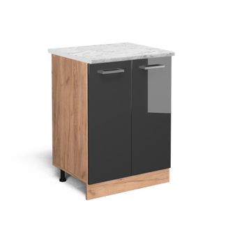 Vicco Mueble Bajo De Cocina R-line, Antracita Alto Brillo, 60 Cm Et M&aacute;rmol, Vicco