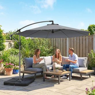 OUTSUNNY 3(m) Banana Parasol Cantilever Umbrella Garden w/ Base Weights in Dark Grey | Size: 3m