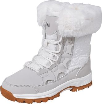 Generic Womens Snow Boots Winter Water-Resistant Faux Fur Lined Warm Outdoor Lace Up Mid-Calf Bootiesep Tread Rubber Sole for Cold Weather (5-White, 5.5)