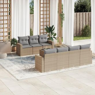 vidaXL Vidaxl - Juego De Sof&aacute;s De Jard&iacute;n Con Cojines Beige 8 Pzas Rat&aacute;n Pe