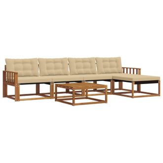 vidaXL Conjunto De Sof&aacute;s De Exterior Con Coj&iacute;n 6 Pcs Natural Y Beige Vidaxl