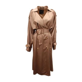 Emma & Gaia Jassen, Dames, Beige, M, Wol, 35Bs 495 Trench Doppio Petto Satin Jacket