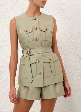 Zimmermann Luna Wool Silk Utility Vest In Palm