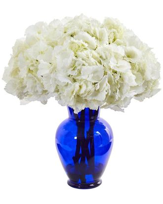 Nearly Natural Hydrangea Artificial Arrangement in Blue Vase