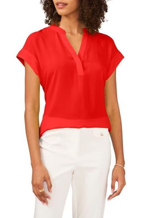 Chaus Split Neck Georgette Blouse in Poppy Red at Nordstrom, Size X-Large