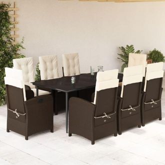 vidaXL Set Comedor Para Jard&iacute;n 9 Pzas Y Cojines Rat&aacute;n Sint&eacute;tico Marr&oacute;n Vidaxl