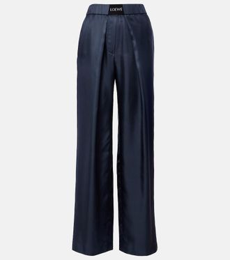 Loewe Pantaloni a gamba larga in seta con logo