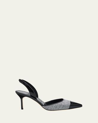 Manolo Blahnik 70mm Capsli Linen Slingback Pumps