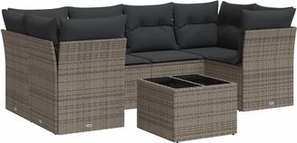 vidaXL Vidaxl - Set De Sof&aacute;s De Jard&iacute;n 7 Piezas Con Cojines Rat&aacute;n Pe Gris