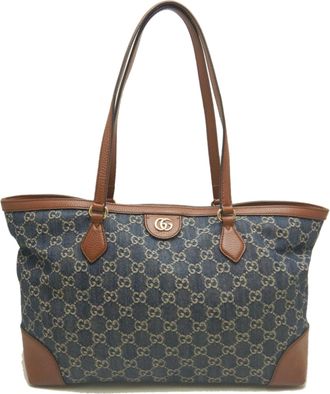 Gucci Ophidia Blue Brown Denim Leather Tote Bag (Pre-Owned)