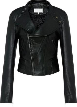 Maison Margiela Leren Jas met Omvouwbare Kraag - Dames - Jassen - Zwart - Maat: 2XS Leer
