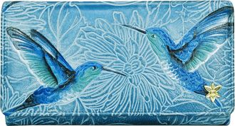 Anuschka Womens Hand-Painted Genuine Leather RFID Blocking Accordion Flap Wallet - Tooled Birds Sky