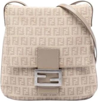 Fendi Pre-owned Canvas Crossbody Bag - Dames - Vintage Schoudertas - Beige - ONE Size - Leer - Vintage