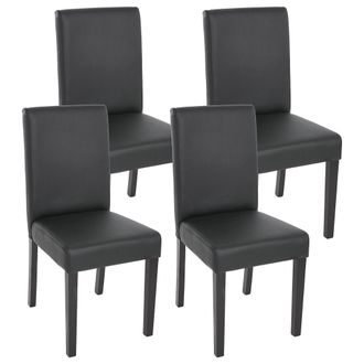 Hhg Juego De 4 Sillas De Comedor Silla De Cocina Littau, Polipiel, Negro Mate, Patas Oscuras