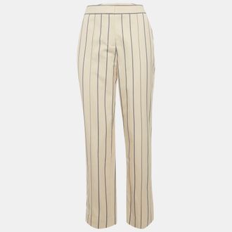 Victoria Beckham Beige Stripe Gabardine Cotton Trousers