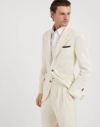 Brunello Cucinelli Off White Wool Cotton Blazer, Brand Size 52 (US Size 42)