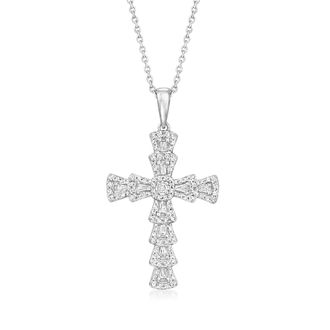 Ross-Simons Diamond Flared Cross Pendant Necklace in 14kt White Gold