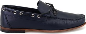 Desa Mens Leather Slip-Ons - Rubber Sole, Flat Heel, Breathable | Dark Blue - 43