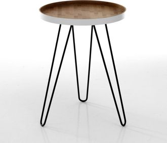 Oresteluchetta Mesa auxiliar bamb&uacute; blanco, patas metal &oslash;40xh53 cm