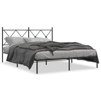 Berkfield Home Metal Bed Frame without Mattress with Headboard Black 160x200cm | Size: 160x200 cm