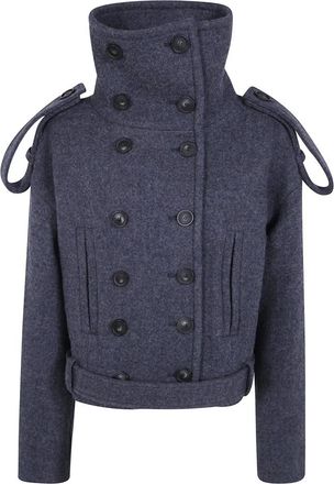 7 For All Mankind Double-breasted kort jasje met hoge kraag - Dames - Jassen - Grijs - Maat: M Zijde