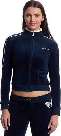 Juicy Couture Heritage Mock Neck Track Jacket with Back Graphic Womens Clothing Regal Blue : LG (US 10-12), Cotton/Polyester