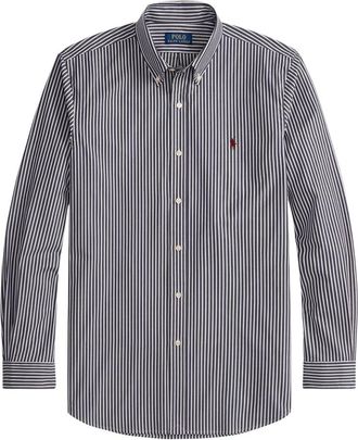 Ralph Lauren Overhemden, Heren, Blauw, M, Katoen, Custom Fit Stripe Poplin Shirt