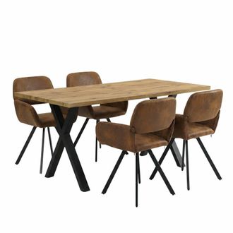 Urban Meuble Conjunto mesa 140 cm y 4 sillas efecto cuero envejecido, industrial