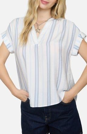 Blu Pepper Stripe Split Neck Top in Light Blue at Nordstrom Rack, Size Medium