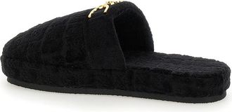 Versace Unisex Slippers With Fabric Logo Plate, Black Flat Shoes