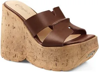 Candie's Marabelle Platform Wedge Slide Sandal in Brown Leather at Nordstrom, Size 11