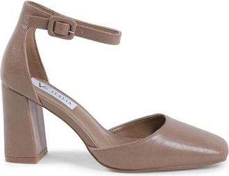 19V69 Beige Artificial Leather Mid Heel Womens Pumps