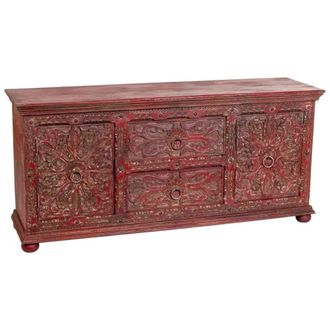 Wanderlust Deco Aparador de madera artesanal rojo 165x45x76h cm