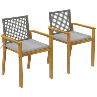 OUTSUNNY Sillas de jard&iacute;n 59x55x86 cm madera natural