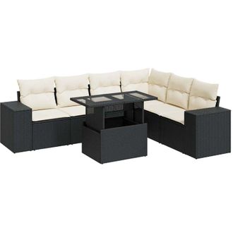 vidaXL Set De Sof&aacute;s De Jard&iacute;n 7 Pzas Con Cojines Rat&aacute;n Sint&eacute;tico Negro Vidaxl