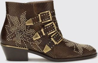 Chlo&eacute; Stivaletti biker Susanna in pelle di vitello con borchie e ricamo pitone