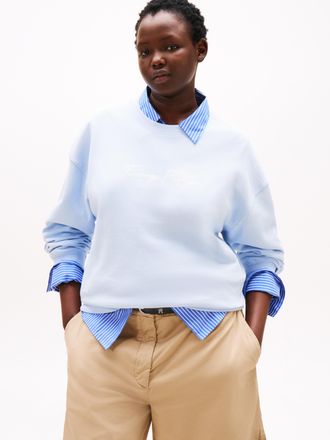 Tommy Hilfiger Sweatshirt TOMMY HILFIGER CURVE CRV SCRIPT REG PIQUE SWTSHRT, Damen, Gr. 46, blau (breezy blau), Sweatware, Obermaterial: 85% Baumwolle, 15% Polyamid,