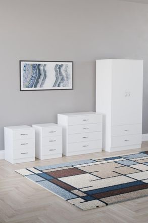 Home Discount Vida Designs Riano 4Pc Bedroom Set 3 Drawer Bedside, 4 Drawer Chest in White
