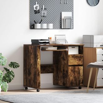 Berkfield Home Brown Computer Desk Smoked oak Engineered wood Compact Drawers