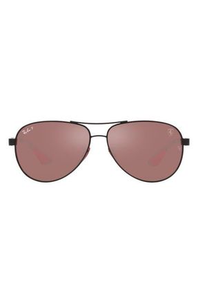 Ray-Ban x Scuderia Ferrari 61mm Polarized Pilot Sunglasses in Matte Black at Nordstrom