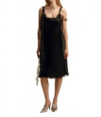 Marina Moscone Satin Slipdress With Ruffle Trim In Black