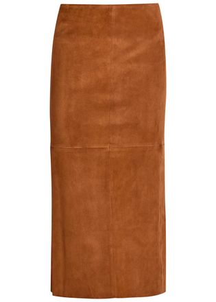 Stouls Winona Split-hem Suede Midi Skirt - Tan - L (UK14 / L)