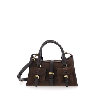 Mulberry Roxanne Brown Small Handbag With Adjustable And Removable Shoulder Strap And Two Front Pockets In Suede Woman