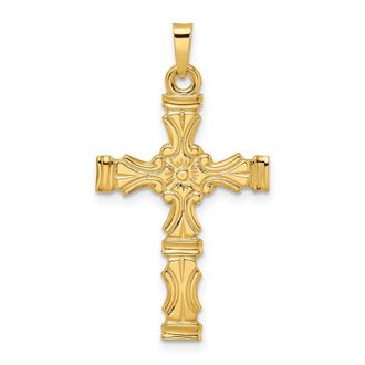 Diamond2Deal 14k Yellow Gold Polished Solid Fancy Design Cross Pendant