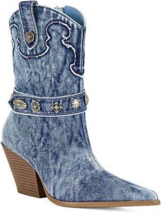 Azalea Wang Neith Western Boot in Denim at Nordstrom, Size 8.5