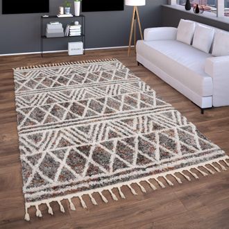 Paco Home Paco Home - Alfombra Salon De Habitacion Pelo Largo Boho Nordica Dibujo Geometrico Flecos 140x200 Cm, Multicolor 3