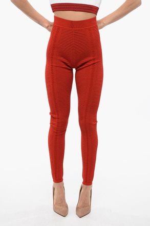 Balmain Leggings in Maglia a Vita Alta con Zip Balmain