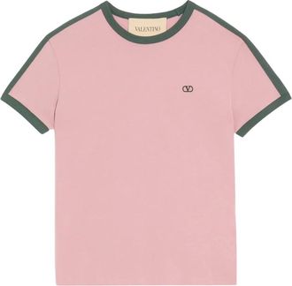 Valentino Camiseta de algod&oacute;n con cuello redondo- bandas laterales en contraste y bordado VLogo - Tops - Hombre - Rosa - M