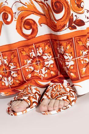Dolce & Gabbana Rubber Flip-flops With Majolica Print, Womens, Orange