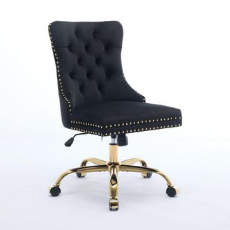 Urban Meuble Elegante silla de oficina de lujo en terciopelo negro, base dorada